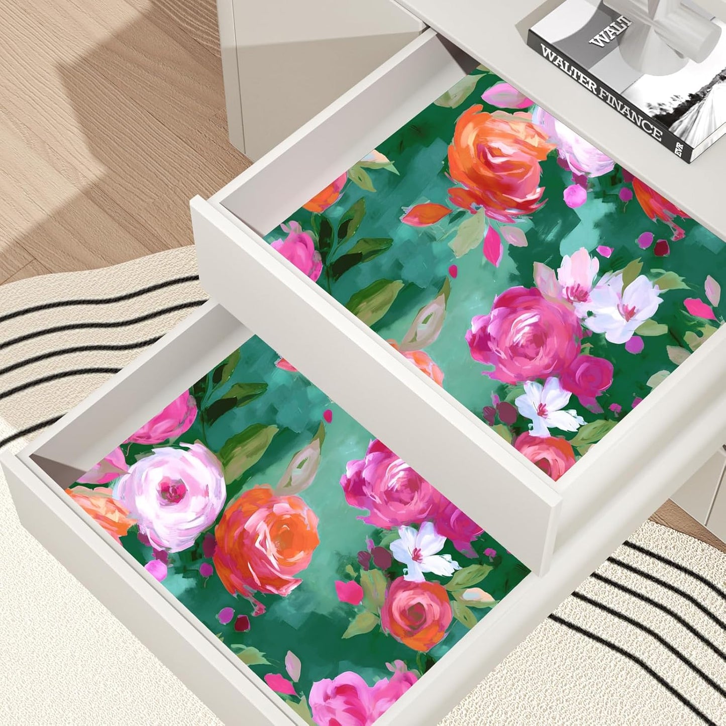 BOKEBEVE Watercolour Floral Peel and Stick Wallpaper Boho Vibrant Contact Paper Renter Friendly Wall Paper for Countertop Cabinet Wall Shelf Liner Removable Blue Colorful 17.5 x 118In