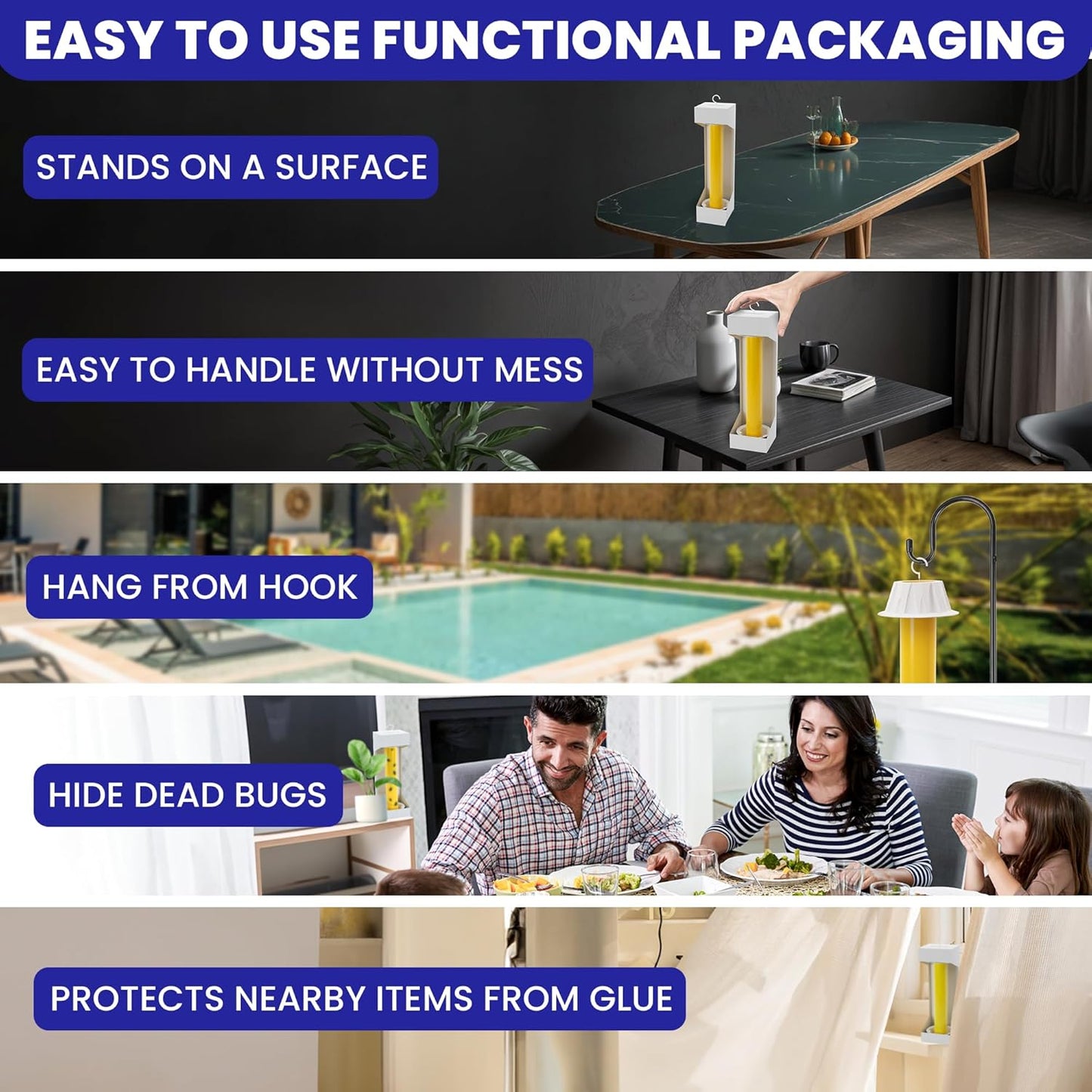 Fly Stick Sticky Fly Traps for Indoors Outdoor 4pk. Non-Toxic Super Sticky Hanging Flies Catcher Paper Tape Strips for Home. Catches All Bugs and gnats. Indoor Outdoor House Flying Insect Trap.