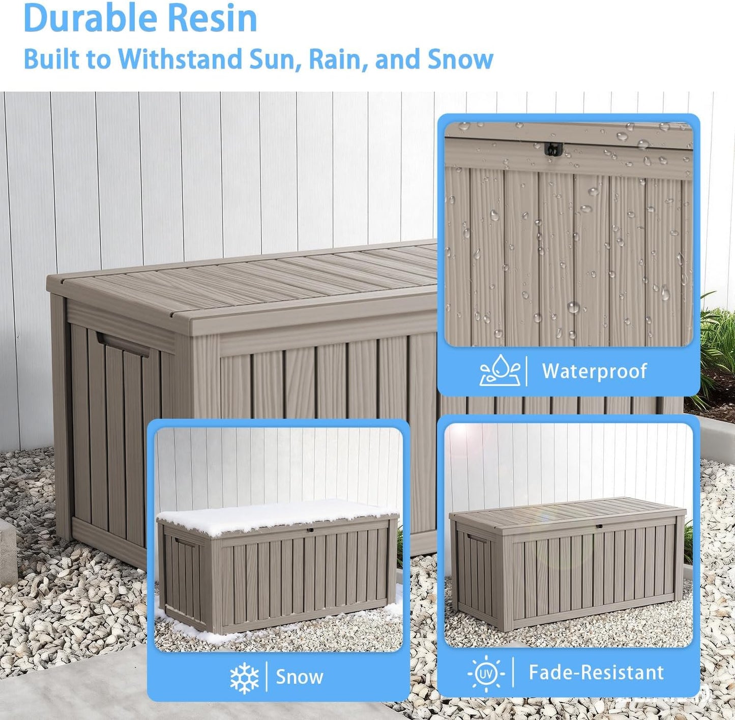 320 Gallon Waterproof Outdoor Storage Box, UV Resistant Resin Deck Box with Hydraulic Rod for Reinforced Stability, Perfect for Patio, Garden, and Pool（Black，320 Gallon）