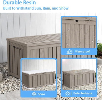 320 Gallon Waterproof Outdoor Storage Box, UV Resistant Resin Deck Box with Hydraulic Rod for Reinforced Stability, Perfect for Patio, Garden, and Pool（Black，320 Gallon）