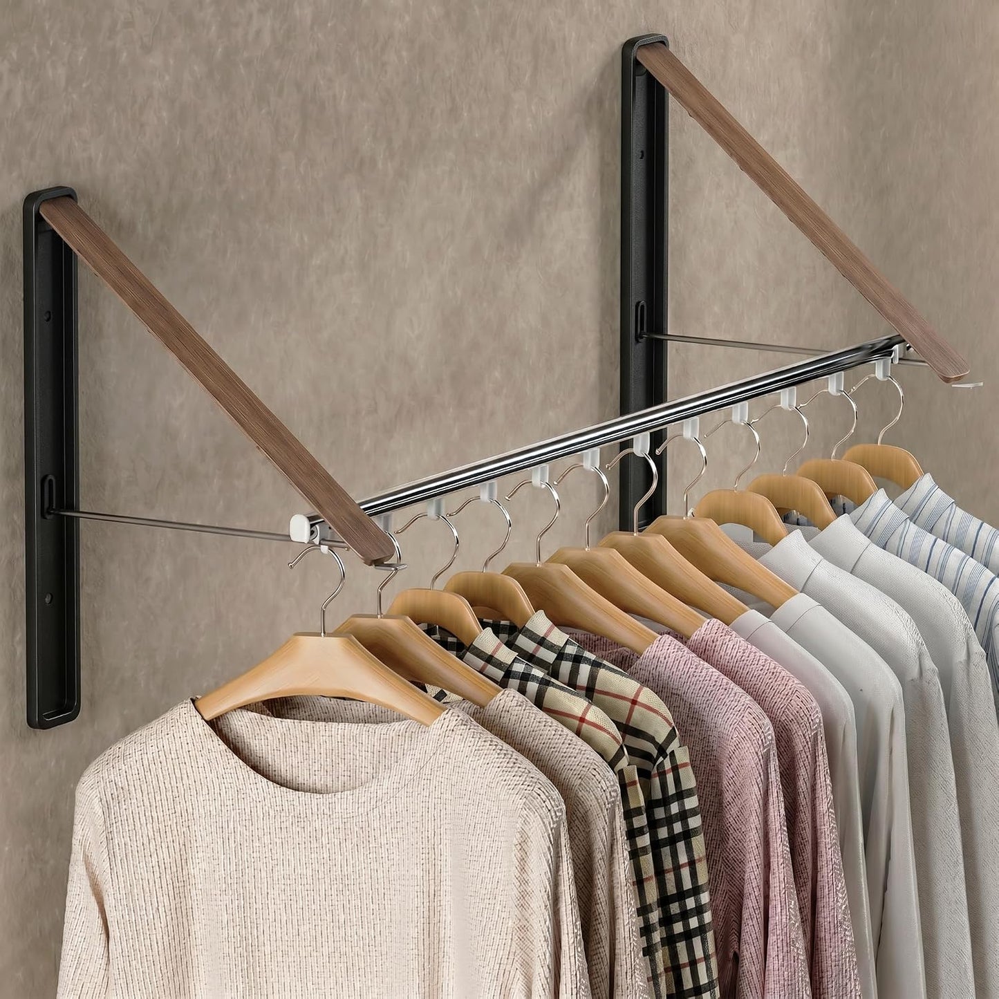 Dr.DJ Clothes Drying Rack Wall Mounted, Retractable & Foldable Clothes Hanger for Laundry Room Organization and Storage, Clothes Hanger Rack for Dorm, Closet, Balcony, Laundry Room(1P, Metal, Black)
