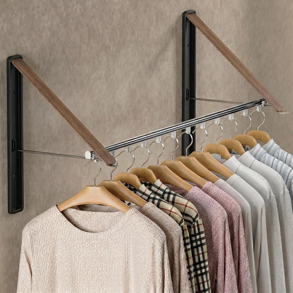 Dr.DJ Clothes Drying Rack Wall Mounted, Retractable & Foldable Clothes Hanger for Laundry Room Organization and Storage, Clothes Hanger Rack for Dorm, Closet, Balcony, Laundry Room(1P, Metal, Black)