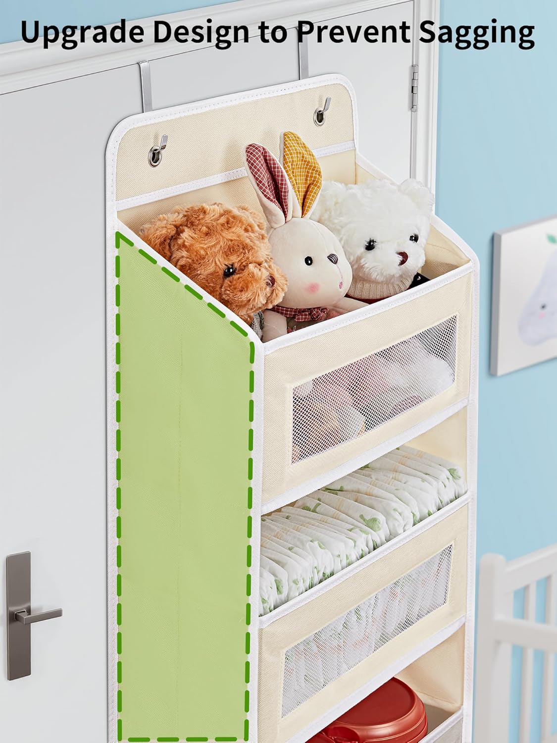 JARLINK 2 Pack Over the Door Organizer Storage, 5 Shelf Hanging Door Organizer with 5 Large Capacity Pockets, Anti Tilt 44 lb Load Behind Door Storage for Bedroom, Bathroom, Pantry, Nursery, (Grey)