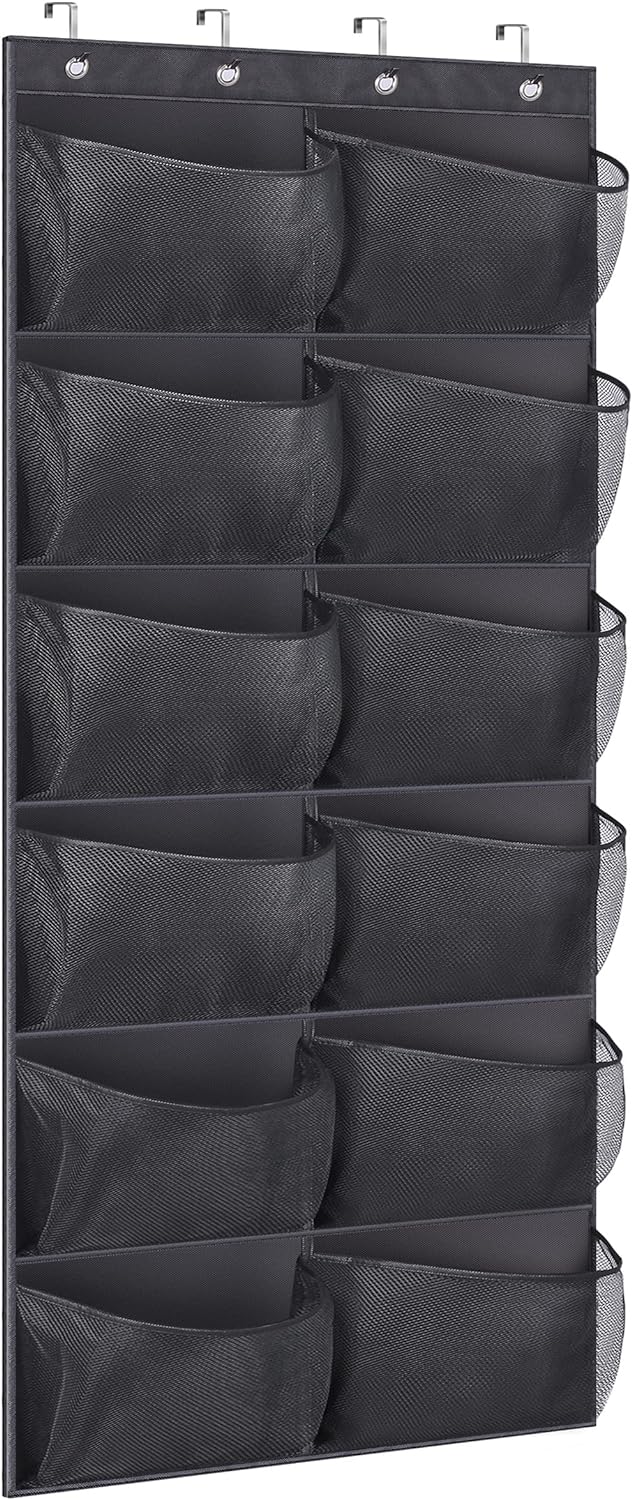 KIMBORA Over The Door Shoe Organizer 12 Large Mesh Pockets Boots Hanging Storage Shoe Rack for Closet White