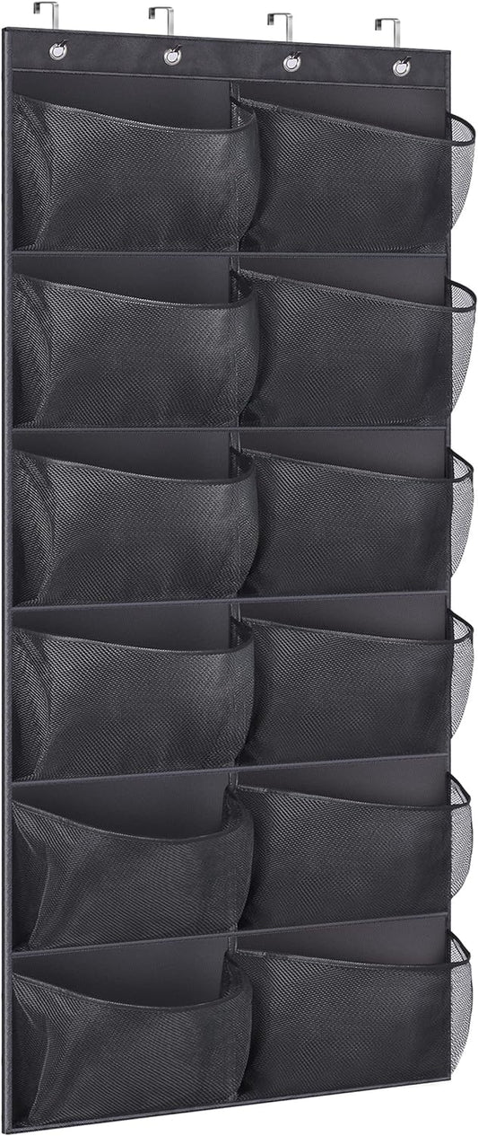 KIMBORA Over The Door Shoe Organizer 12 Large Mesh Pockets Boots Hanging Storage Shoe Rack for Closet White
