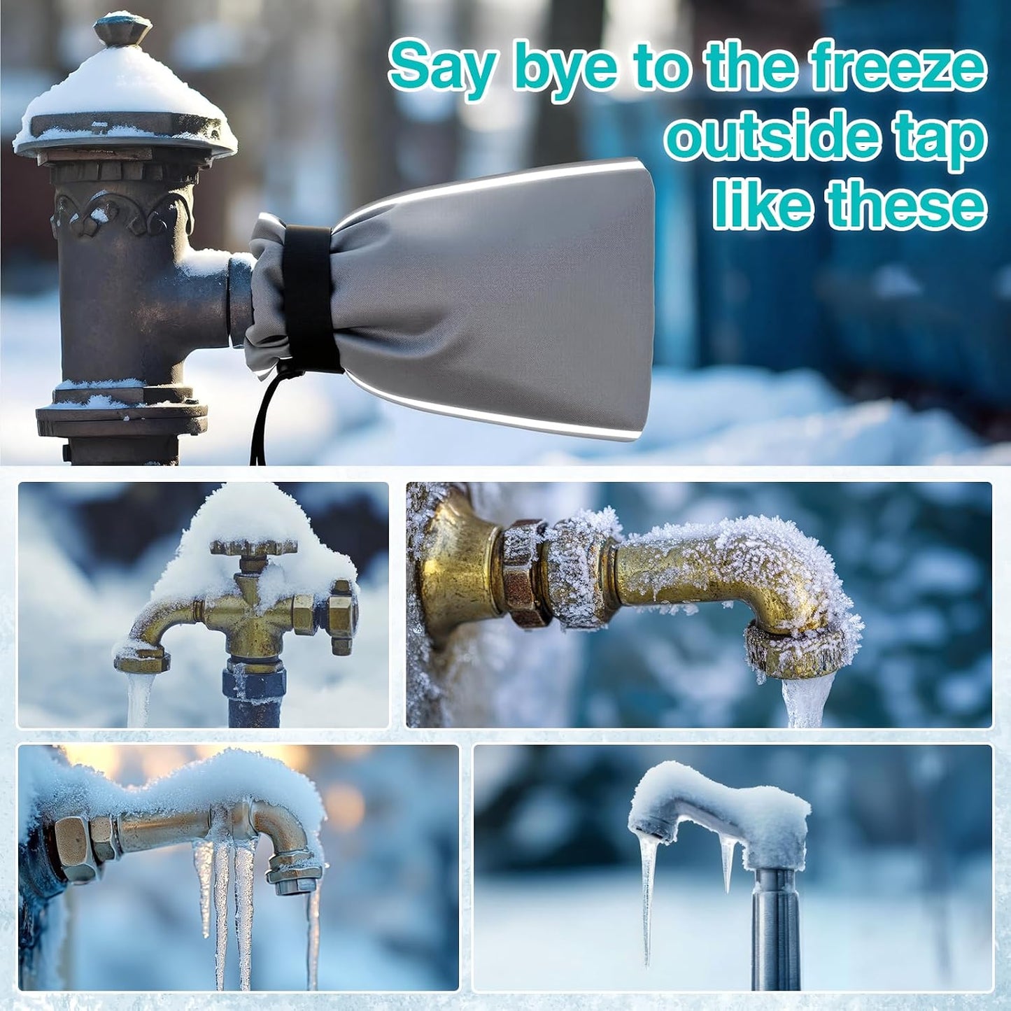 VIHOSE 6 Pack Thickened Outdoor Faucet Cover for Winter, Water Spigot Cover Freeze Insulated Protection Large 12'' H x 8'' W Water Faucet Socks with Reflective Strip Reusable Hose Bib (Gray)