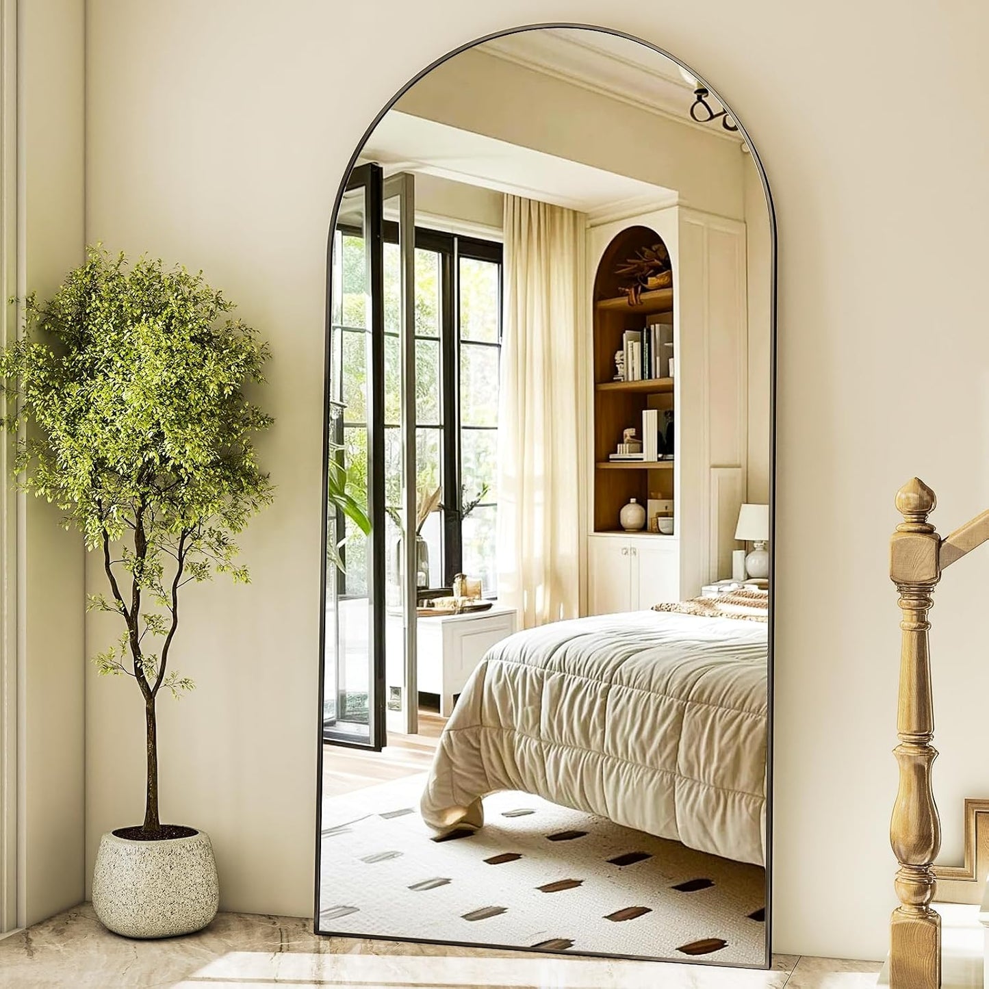 HARRITPURE 64"x21" Arched Full Length Mirror Free Standing Leaning Hanging Mounted Mirror Aluminum Frame Modern Simple Home Decor for Living Room Bedroom Cloakroom, Gold