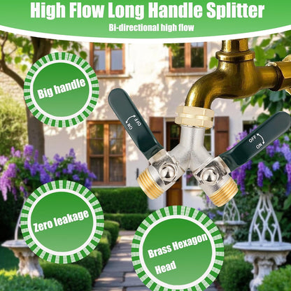 EJW Hose Splitter, 2 Way Hose Splitter, Garden Hose Splitters,Faucet Splitters, Outdoor Faucet Splitter, 2 Way Hose Connector,Brass Splitter, 3/4” GHT Threads.