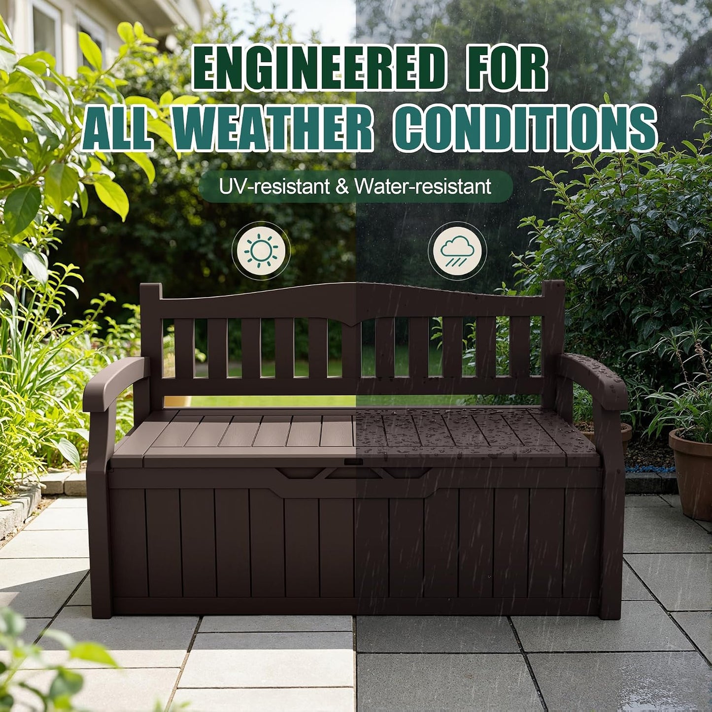Devoko 80 Gallon Storage Bench Deck Box Lockable for Patio Furniture, Garden Decor and Outdoor Seating for Cushions, Garden Tools and Pool Supplies (Black)