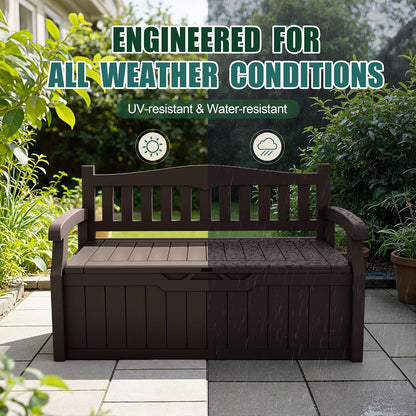 Devoko 80 Gallon Storage Bench Deck Box Lockable for Patio Furniture, Garden Decor and Outdoor Seating for Cushions, Garden Tools and Pool Supplies (Black)