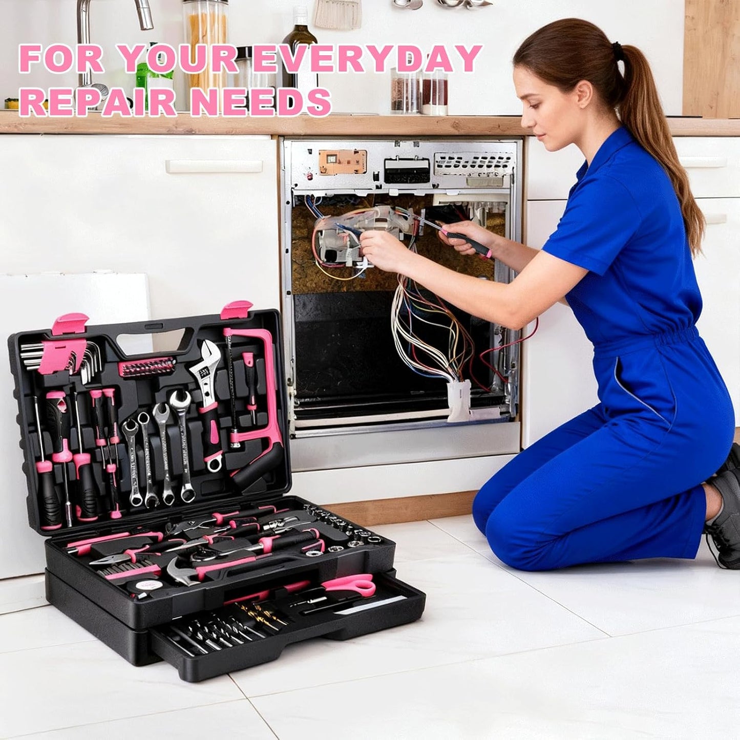 Tool Set- 412 Piece Home Repair/Auto Tool Kit, Storage Organizer with Drawers, Toolbox Storage Case for Women & Men, Perfect for Homeowner, Diyer, Handyman, DIY