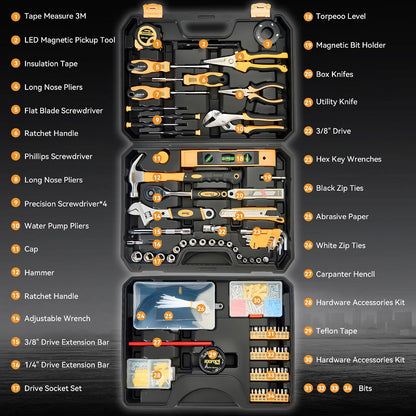KOOPOOL Tool Set, Tool Box Kit for Mechanic and Car, General Household Home Tool Kit, Basic Tool Kit for Home Auto Repair, with Storage Case