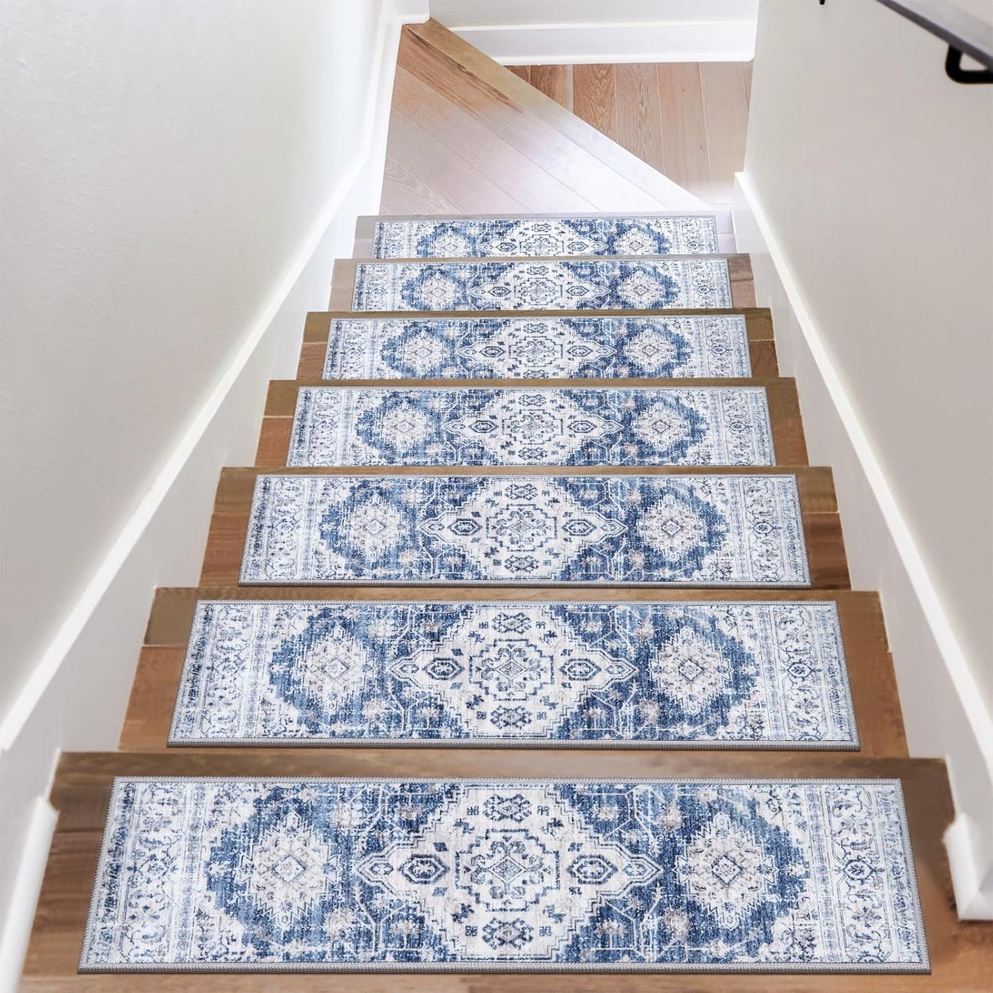OJIA Stair Treads Non Slip for Wooden Steps Indoor 15PCS Carpet Stair Treads, Rubber Backing Stair Carpet Treads, Residue Free 8"x30" Staircase Step Treads Edging Stair Rugs for Kids & Pets, Gray