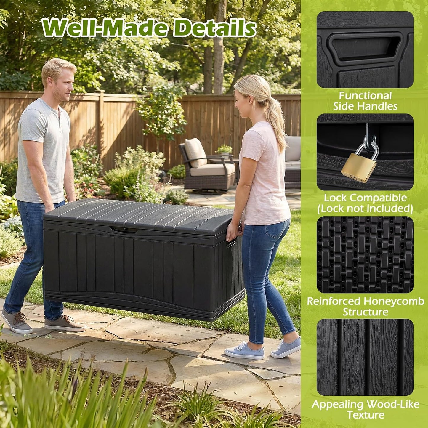 Tangkula 25 Gallon Waterproof Outdoor Storage Box with Lockable Lid | PP Resin, Wicker Patterned, Indoor Outdoor Use, Portable, Versatility, for Deck, Pool, Patio Cushions, Garden Tools