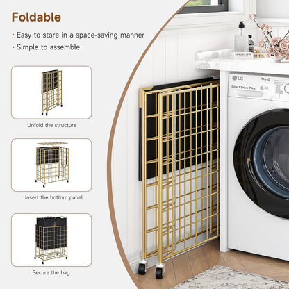 Laundry Basket with Wheels, Heavy Duty Laundry Sorter 2 Sections, 120L (32Gal.) Large Capacity Laundry Hamper with Wood Lid, 360 Rolling Wheels, Extra Side Pocket, Leather Pull Handle, Beige