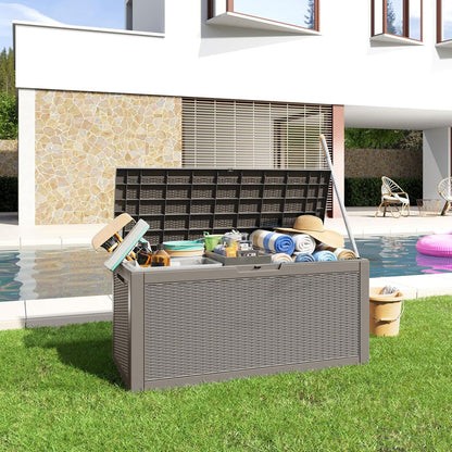 320 Gallon Outdoor Storage Box,Large Waterproof UV Resistant Deck Box,Lockable Storage Container for Patio Furniture Cushions Garden Tools and Pool Accessories(Black)