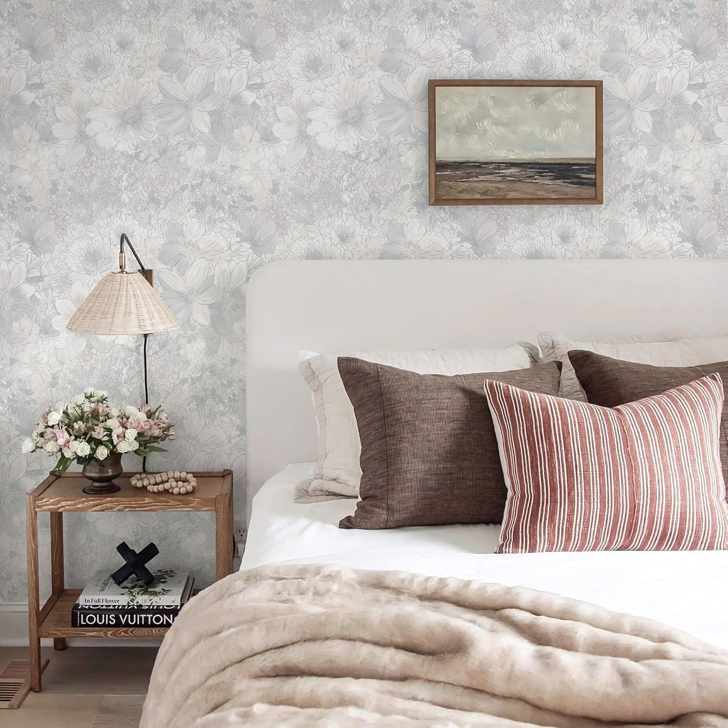 Heroad Peel and Stick Wallpaper Boho Beige Contact Paper Floral Wall Paper Removable Self Adhesive Wallpaper for Cabinet Bedroom Living Room Entryway Walls Bathroom Waterproof Vinyl Roll 17.3''x78.7''