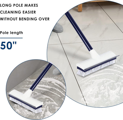 BOOMJOY Floor Scrub Brush with 57" Long Handle, 12" Wide Head, 2 in 1 Scrape and Brush, Stiff Bristle for Cleaning Bathroom, Patio, Kitchen, Tile, Wall and Deck