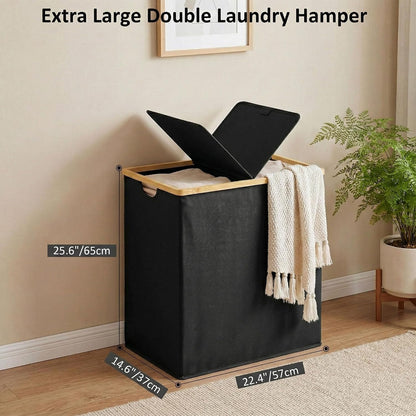efluky Laundry Hamper with Lid, Trio Laundry Basket with 2 Removable Bags, 3 Section Laundry Bin with Bamboo Handles for Bathroom, Bedroom & Laundry Room, 160L (42.3 Gallon) Beige