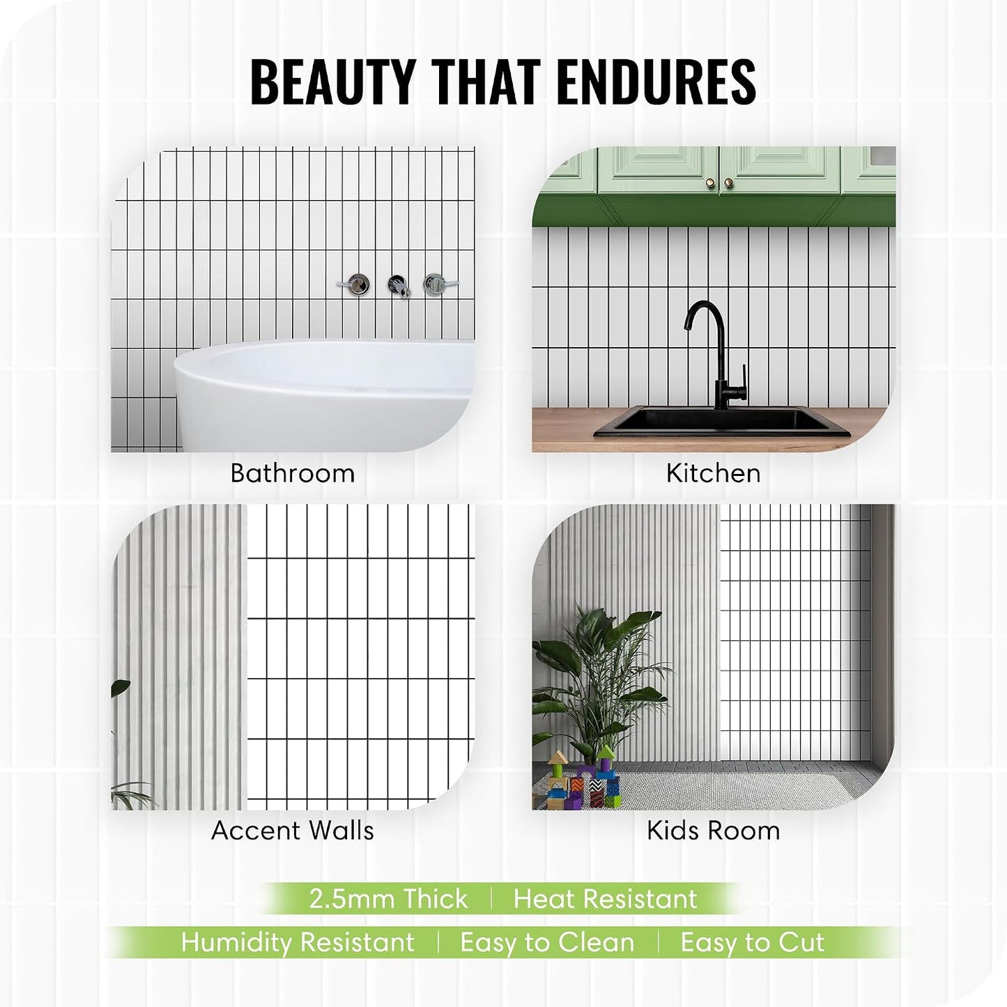 Peel and Stick Subway Backsplash Tiles, 5 Pack, 12 x 12 in, Almond | extra thick 3D wall panels, heat and water resistant wall panels, easy DIY kitchen, bathroom, laundry, fireplace wall décor