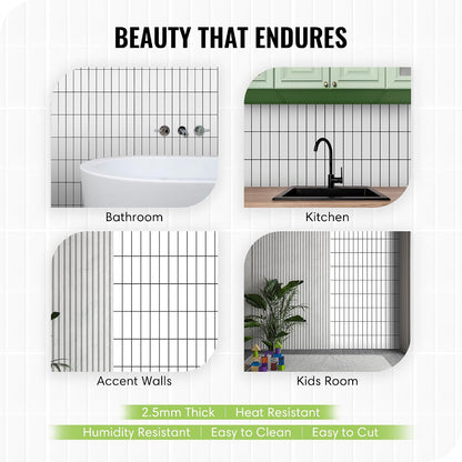 Peel and Stick Subway Backsplash Tiles, 5 Pack, 12 x 12 in, Almond | extra thick 3D wall panels, heat and water resistant wall panels, easy DIY kitchen, bathroom, laundry, fireplace wall décor