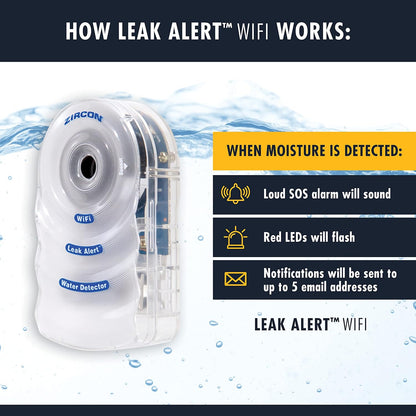 Zircon Leak Alert WiFi -Smart Electronic Water Detector Alarm with Email, Audio and Visual Alerts - Battery Included