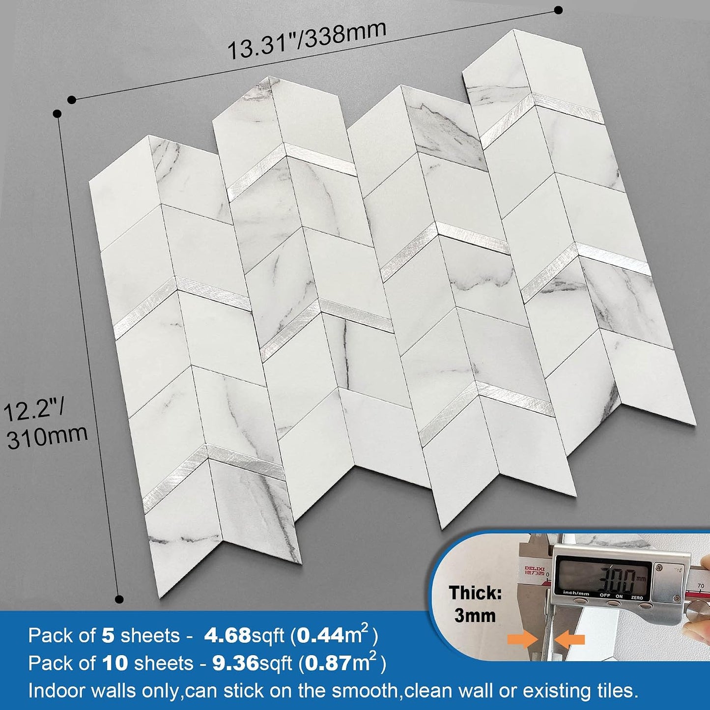 MOFIT Peel and Stick Backsplash for Kitchen,3D Wall Panel Peel and Stick Tile Self Adhesive Backsplash for Bathroom Tile Stickers Diamond (5Sheets,Blue Green Gray)