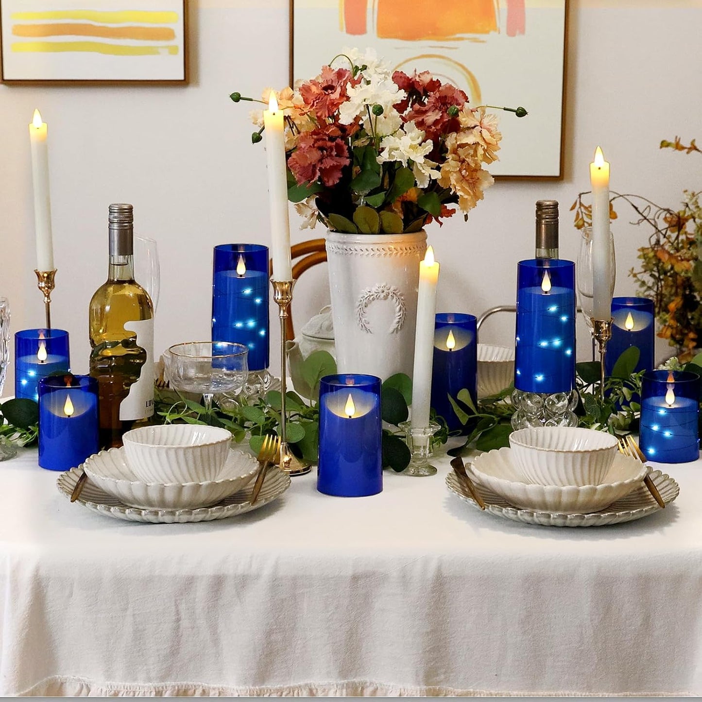 NURADA Flameless Candles with Remote Timer - Glass Real Wax 3D Wick LED Pillar Votive Candle Set Battery Operated Flickering Light for Home Christmas Decoration - White 3 Pack