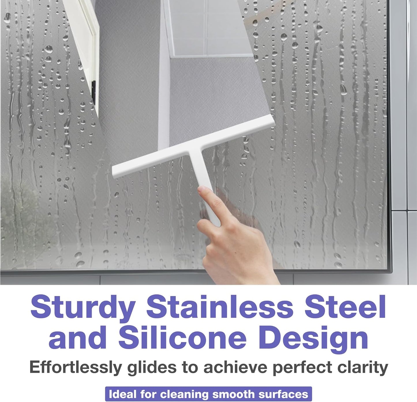 Kincmax All-Purpose Shower Squeegee - Stainless Steel Silicone Bath Squeegee - Window Shower Door Squeegee for Shower Glass Doors with Hook - Bathroom Shower Kitchen - Medium White