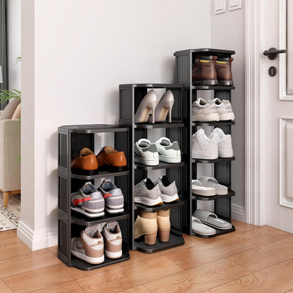 Kitstorack 8-Tier Vertical Plastic Shoe Rack, Freestanding Stackable Storage Organizer for Small Closets and Tight Spaces