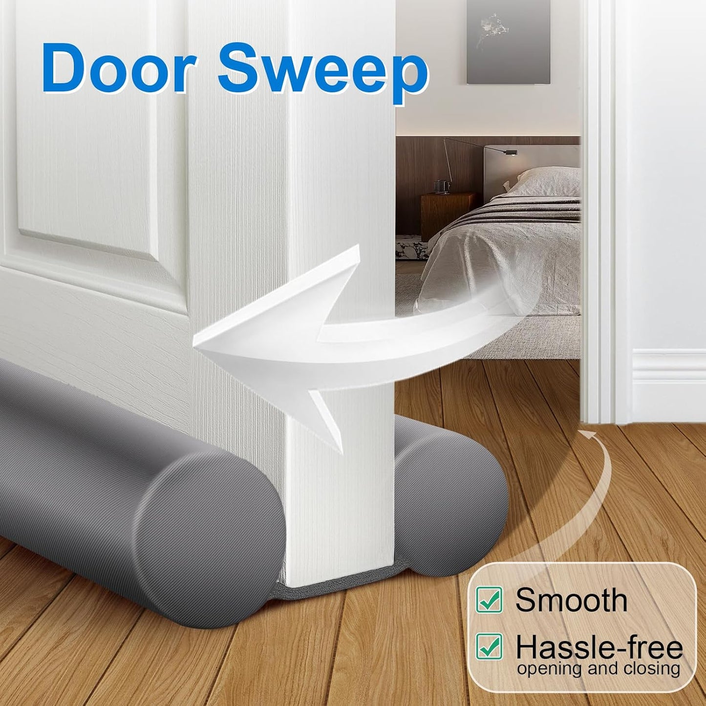 MAXTID Large Door Draft Stopper for Bottom of Doors 36” Under Door Sweep Noise Blocker Black Gap Stoppers Adjustable Doors Seal Sweep Guard Draft, Window Breeze Stoppers, Home Essentials Gadgets