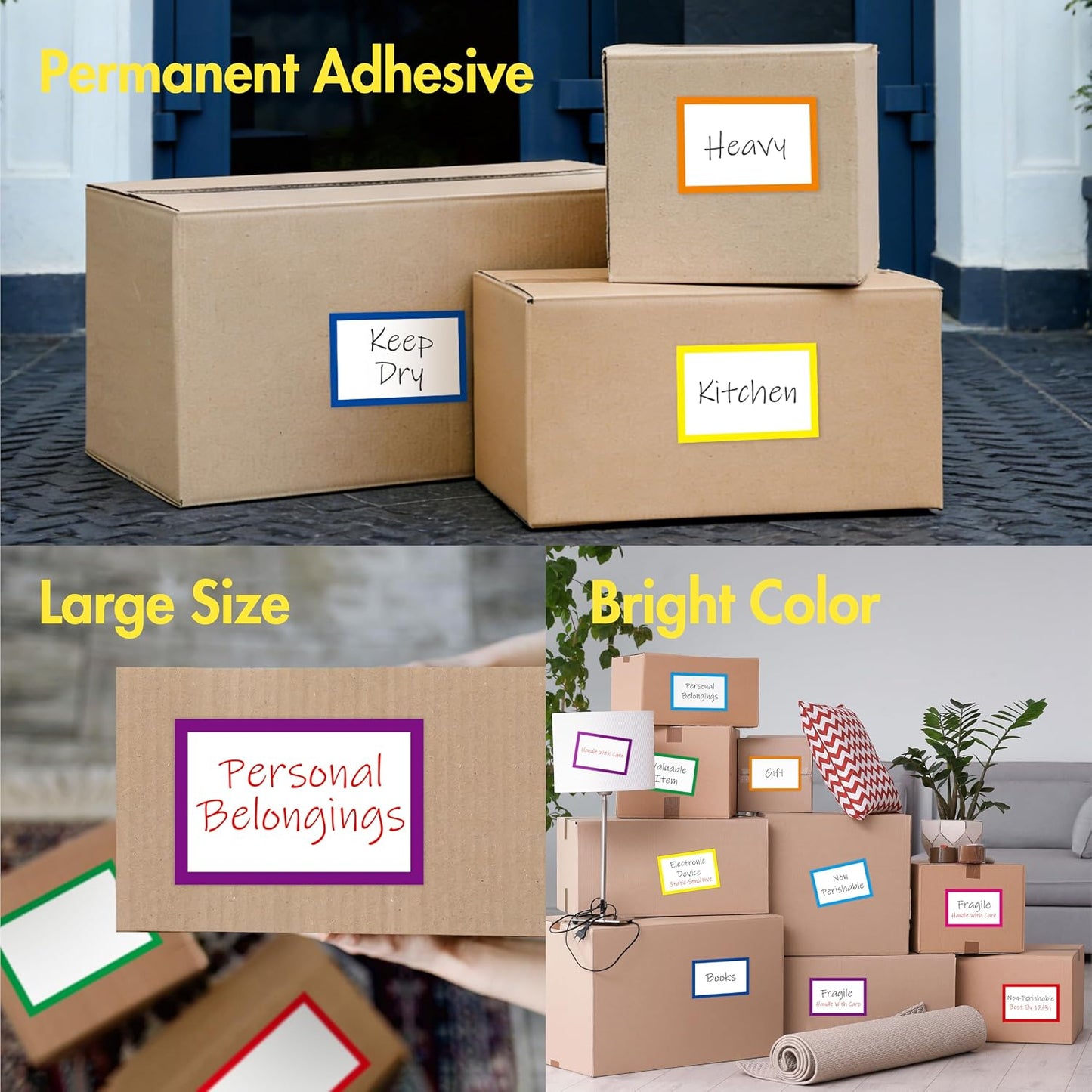 160 PCS Moving Labels, 8 Color-Coded Self-Adhesive Rectangular Stickers for Boxes, Large Home Moving Blank Packing Labels for Cartons, Storage Bins, Office Uses (6” x 4”)
