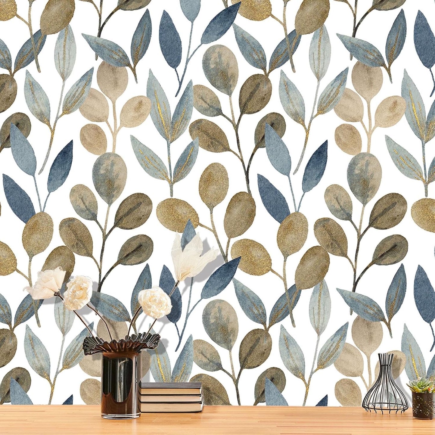 Magnolia Floral Leaf Peel and Stick Wallpaper Vintage Contact Wall Paper Modern Botanical Self Adhesive Vinyl Removable Renter Friendly Leaves Wallpaper 17.7in x 6.6ft