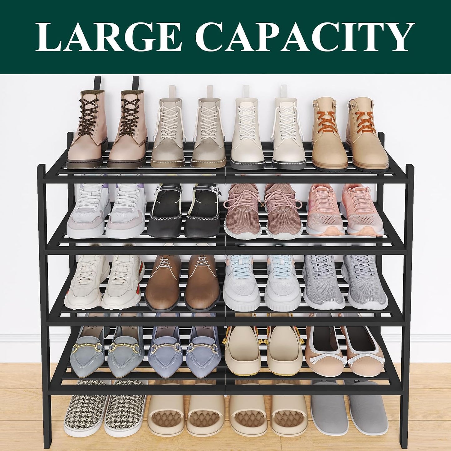 Smiry Bamboo Shoe Rack, 3 Tier Free Standing Wooden Shoe Organizer, Stackable Wood Shoe Storage Shelf for Closet, Entryway, 5 Horizontal Slats, 26.8"x11"x18.3", Natural