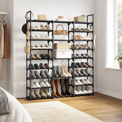 WOWLIVE 9 Tiers Large Shoe Rack Storage Organizer for Closet 50-55 Pairs Shoe Tower Unit Shelf Stackable Shoe Rack with Metal Pipes Plastic Connectors Black(SSS3B9)