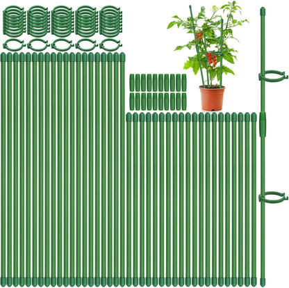 Plant Stakes, 20 Pcs Plant Sticks Stakes Support, Garden Stake Pole with Clips, Adjustable Plant Support with 20 Rings and 10 Connectors for Indoor and Outdoor Plants