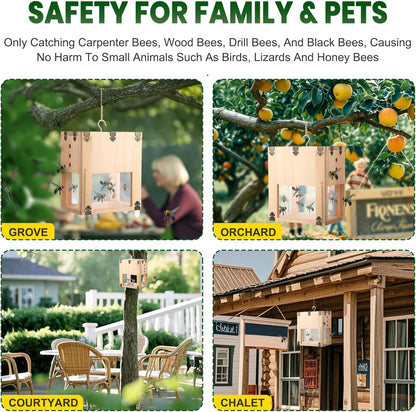 1 Pack Extra Large Carpenter Bee Trap for Outside, 2 in 1 Catch & Release Wood Bee Traps Outdoor Hanging, Timber-Fixed Expanded External Containment, Defender Trap for Bees Collection