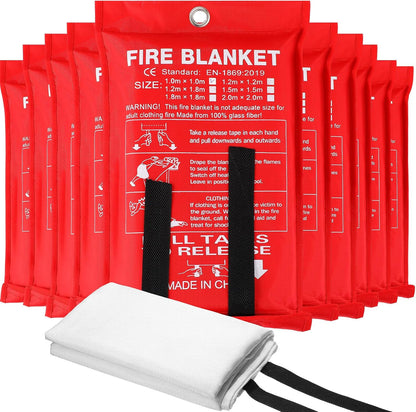 Wiwiqing 10 Pack Fire Blankets - Bulk Emergency Flame Retardant Fiberglass Fire Suppression Blankets - Fireproof Survival Safety Cover for Home, Kitchen, Camping, Car, Office, Warehouse - 39 x 39 Inch