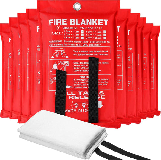Wiwiqing 10 Pack Fire Blankets - Bulk Emergency Flame Retardant Fiberglass Fire Suppression Blankets - Fireproof Survival Safety Cover for Home, Kitchen, Camping, Car, Office, Warehouse - 39 x 39 Inch
