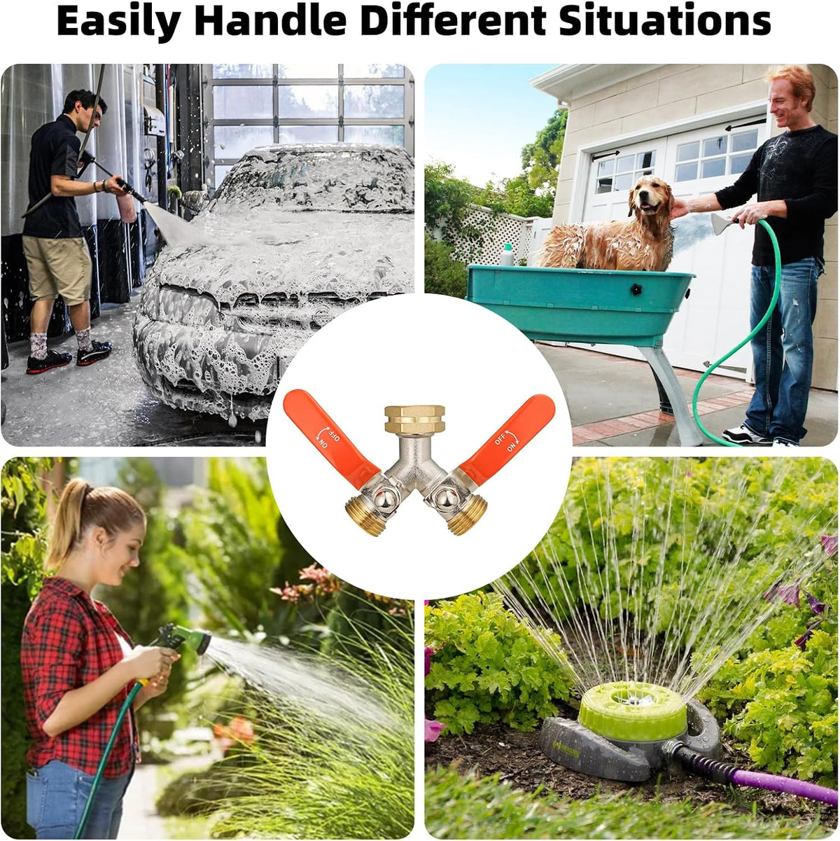Hose Splitter 2 Way, Brass High Flow Garden Hose Splitter Heavy Duty, Hose Connector, Water Spigot Splitter, Full Flow Faucet Splitters with shutoff, 3/4” GHT Inlet