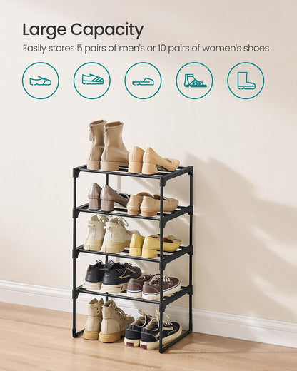 SONGMICS Shoe Rack, 6-Tier Shoe Organizer, Metal Storage Shelf, Upright or Upside Down, for 24-30 Pairs, Stackable, for Entryway, 11.8 x 36.2 x 42.7 Inches, Black ULSA306BH01