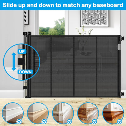 42 Inch Extra Tall Retractable Baby Gates with Reinforced Strips 55 Inch Wide Outdoor Retractable Dog Gate No Sag Extra Tall Baby Gate for Doorway Anti-Scratch Mesh Gates for Kids or Pets, White