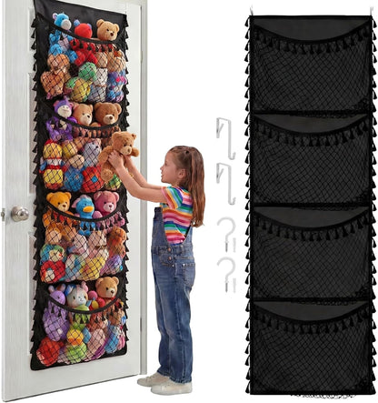 Ofiray-home Cotton Over The Door Stuffed Animal Storage | Toy Organizer for Storage Plush Toys, Stuffed Animal Holder with 4 Large Pockets, Hanging Door Organizer for Nursery