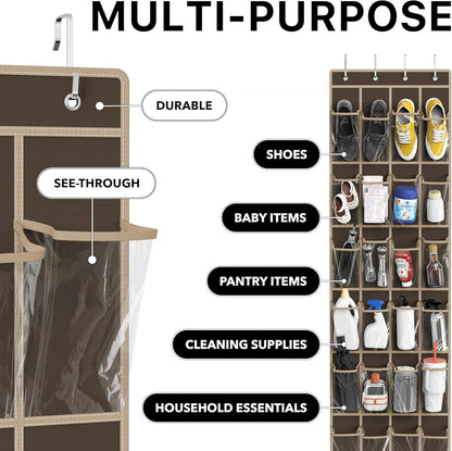 Simple Houseware 24 Pockets - Crystal Clear Over The Door Hanging Shoe Organizer, Gray (64'' x 19'')