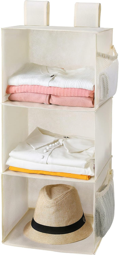 MAX Houser 3 Tier Shelf Hanging Closet Organizer, Space Saver,Closet Hanging Shelf with 2 Sturdy Hooks for Storage, Foldable (Grey)