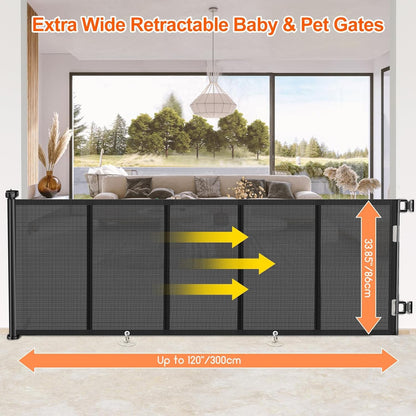 71 inch Retractable Baby Gates, EZIGO Extra Wide Baby Gate for Large Opening Extra Long Mesh Gate for Kids or Pet Dog Gate Child Safety Gate for Stairs Hallways Doorway Indoor Outdoor, Gray