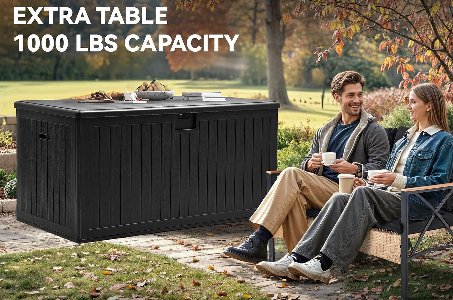 YITAHOME 95 Gallon Outdoor Storage Deck Box | Waterproof Resin Deck Box w/Handles, Lockable Outdside Deck Box for Patio Furniture, Garden Tools, Lockable & UV