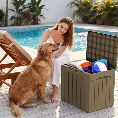 Devoko 100 Gallon Waterproof Large Resin Deck Box Indoor Outdoor Lockable Storage Container for Patio Furniture Cushions Garden Tools (100 Gallon, Black)