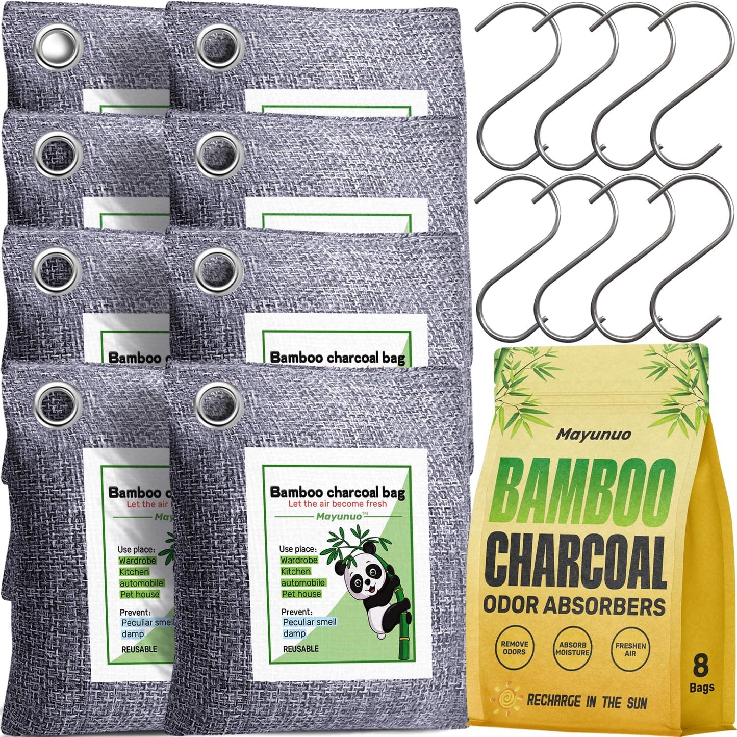Activated Charcoal Odor Absorber, Natural Shoe Deodorizer Insert, Sneaker Odor Eliminator and Moisture Absorbers. 6 Pack Bamboo Charcoal Air Purifying Bags Shoe Smell Remover