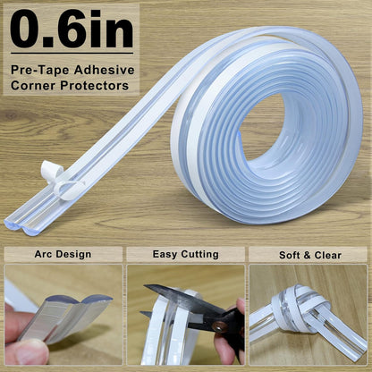 Baby Proofing, 0.6in Edge Protector Strip Clear, Thickened Silicone Soft Corner Protectors with Upgraded Pre-Taped Strong Adhesive, 6.6ft Edge Protectors for Sharp Corners of Cabinets, Tables, Drawers